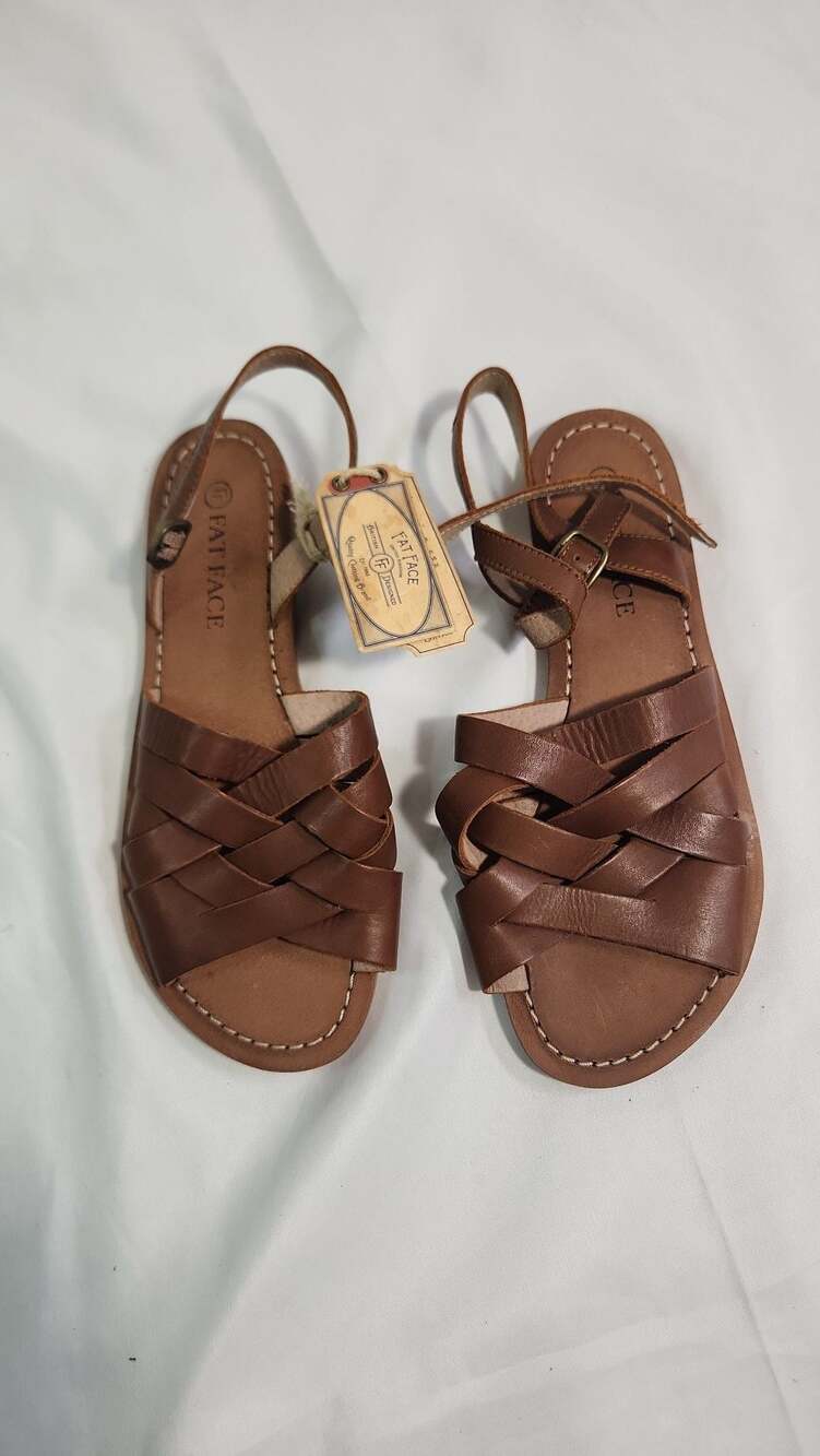 FatFace Women's Brown Woven Leather Flat Buckle Sandals Size 38